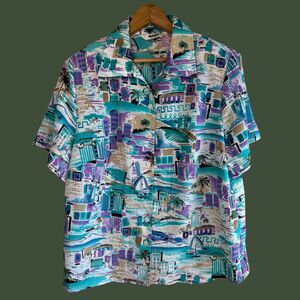 Vintage 90s Alia Funky Tropical Travel Button Up Shirt